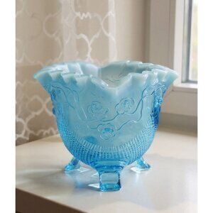 Jefferson Glass Aqua Opalescent vase with pressed floral and diamond etch